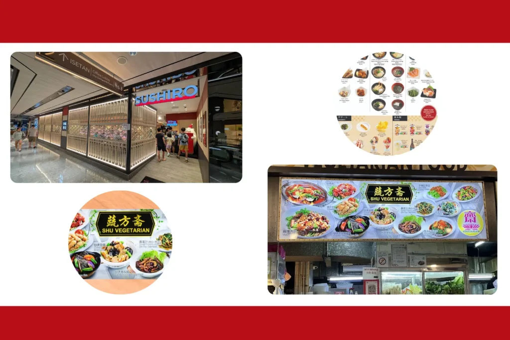 A Image shows Alternative Restaurants Near Wisma Atria with sushiro and shu vegetarian