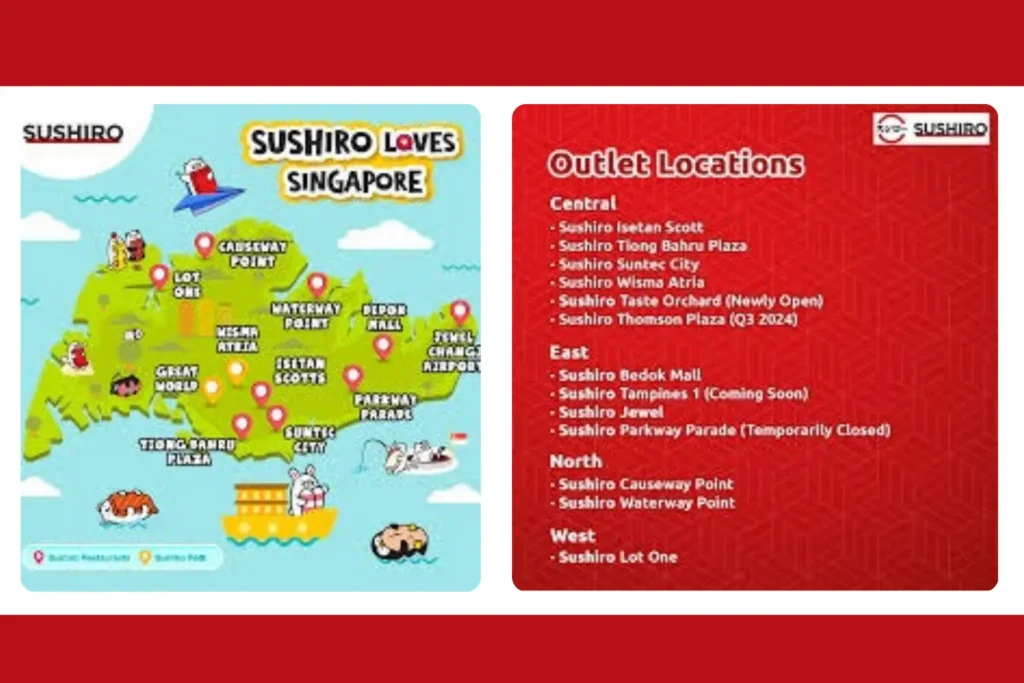 A Blog page image shows List of Sushiro Outlets in Singapore