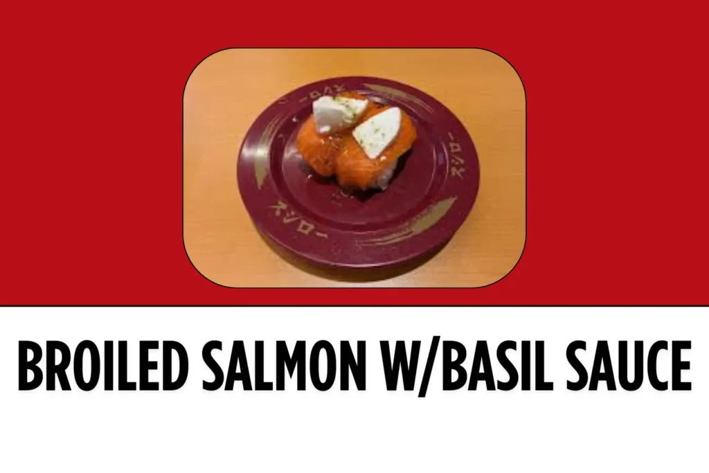 A Nigiri Menu item Dish Broiled Salmon with Basil Sauce at Sushiro Singapore